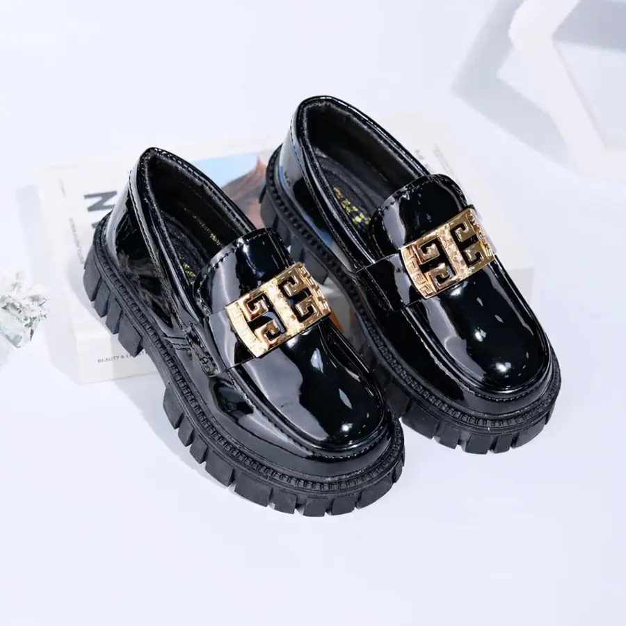 Black Loafers with Gold Detail