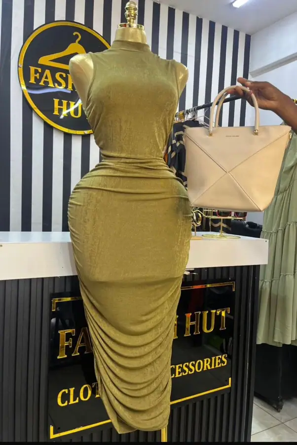 Olive Green Ruched Dress
