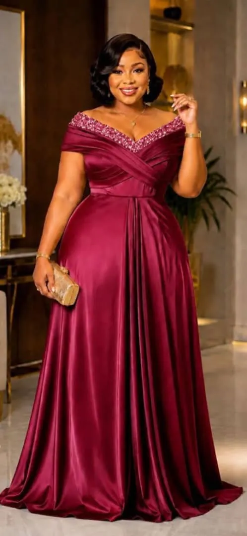BURGUNDY SATIN DRESS